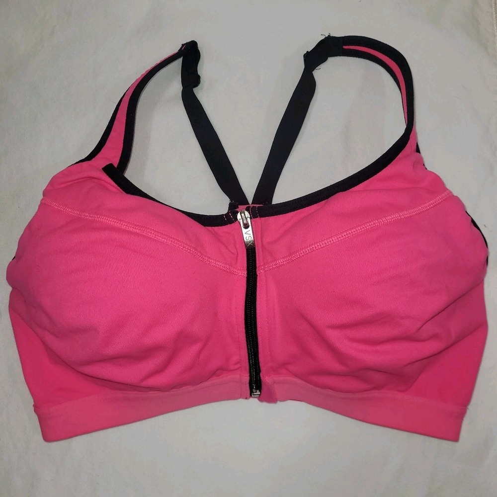 Victoria Secret Incredible Sport Bra 36D Front Zip Pink Underwire‎ Racerback